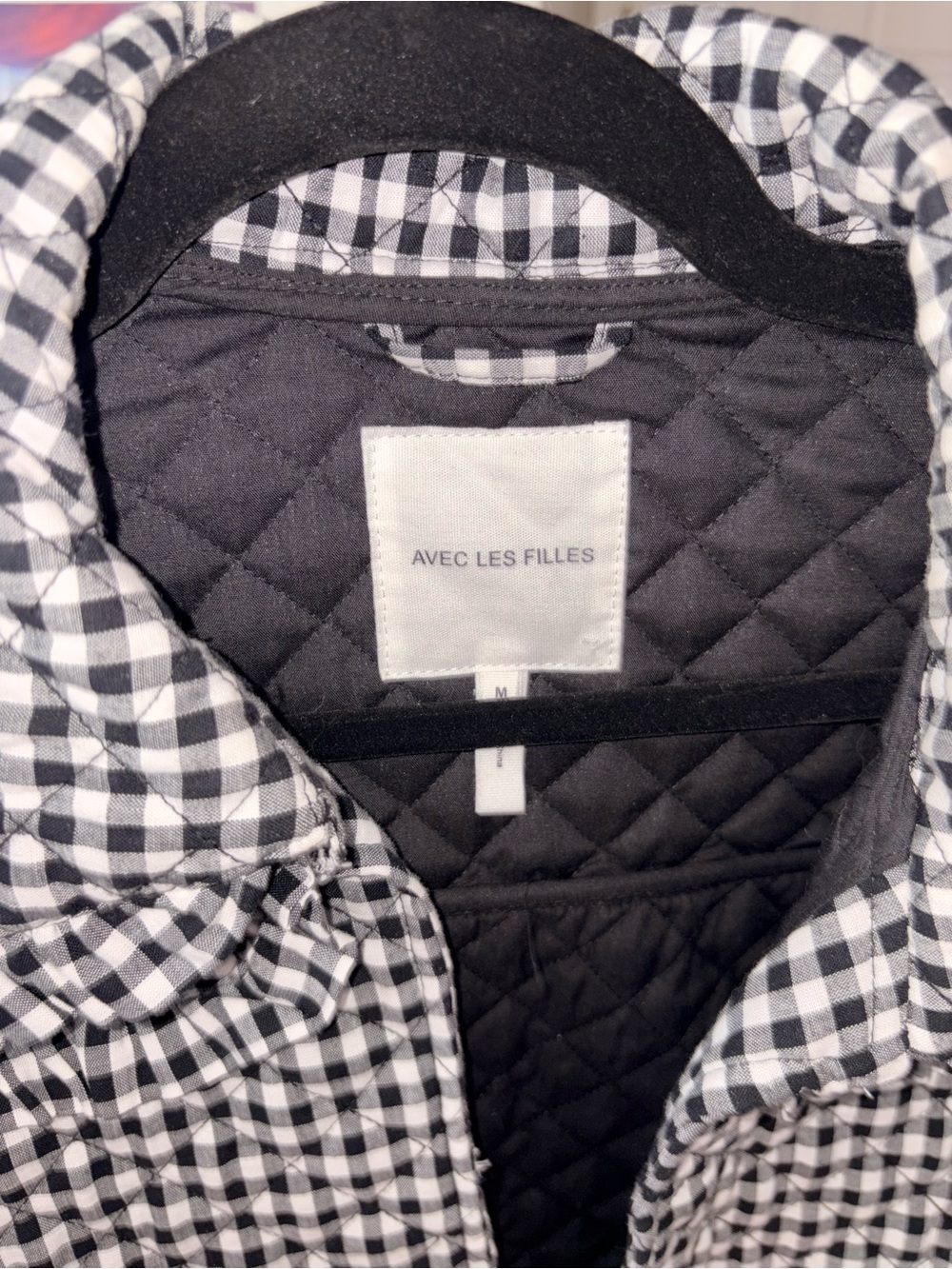 Avec Les Filles Black & White Gingham Quilted Cropped Jacket - Picture 2 of 4